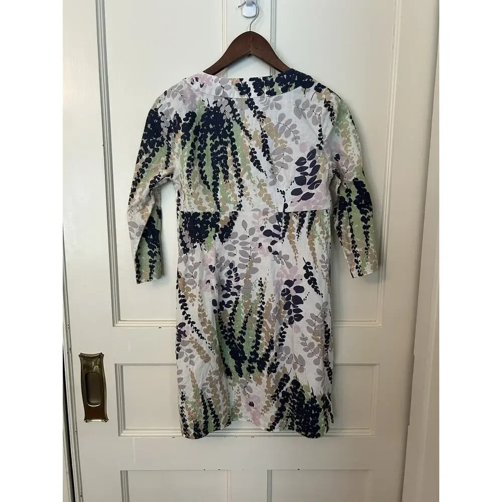 Boden Floral Linen Sheath Dress Womens Size 4 Blue Purple Beach Coastal Preppy